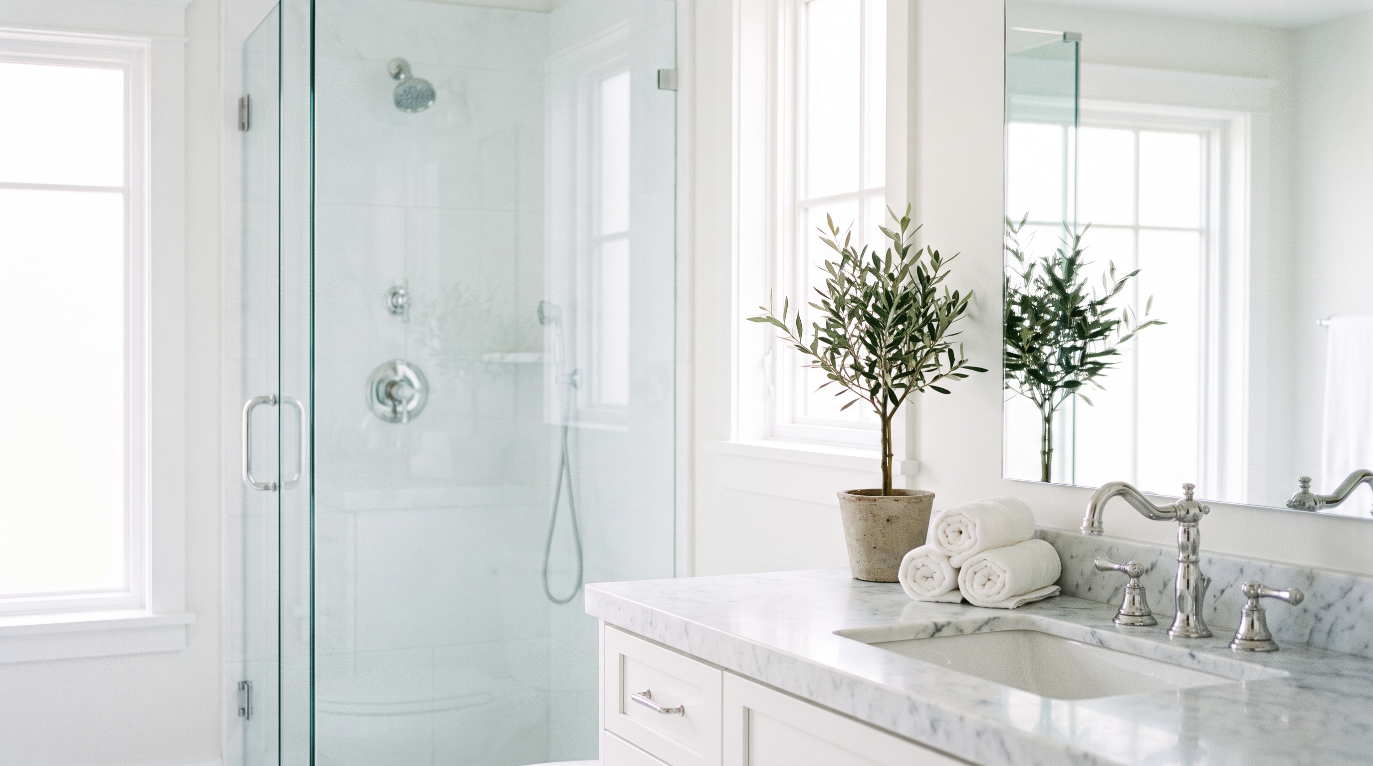 Bathroom scrub — tile, grout, fixtures, glass